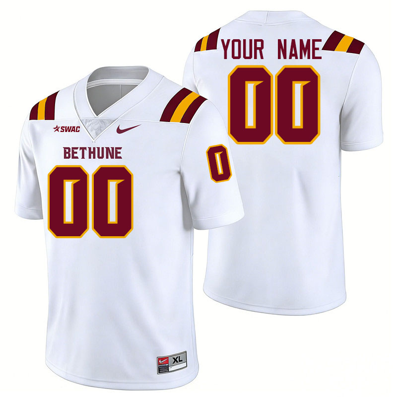 Custom Bethune-Cookman Wildcats Name And Number Football Jerseys-White